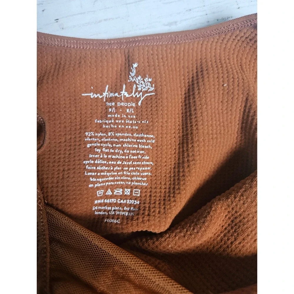 Free People Intimately Come Around Tank Top Rust Brown Ribbed Mesh V-Neck M/L - Picture 7 of 10
